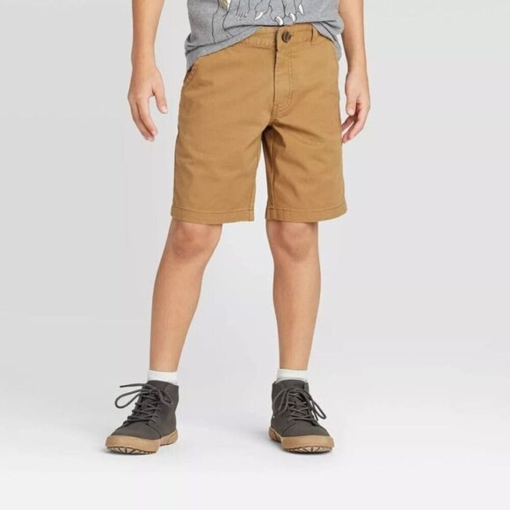 NEW Boys‎ Flat Front at The Knee Woven Shorts Cat & Jack Khaki Size 16